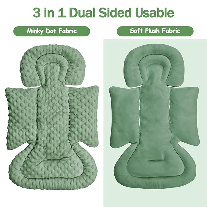 Infant Car Seat Insert Boy Girl, 3 in 1 Newborn Carseat Insert with Strap Pads, Car Seat Head Support for Baby Strollers, Swings, and Bouncers, Comfortable and Machine Washable, Forest Green