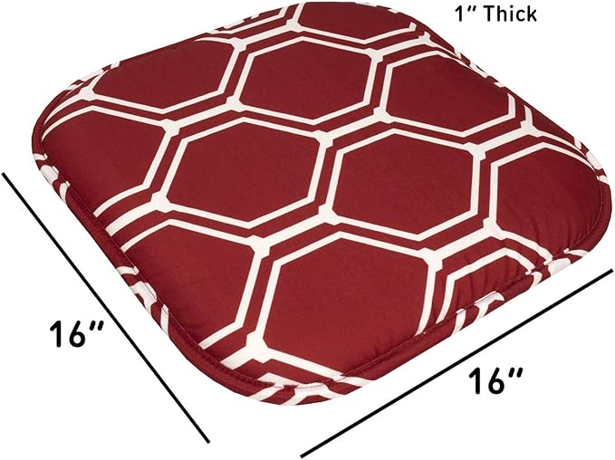 Sweet Home Collection Chair Cushion Memory Foam Pads Honeycomb Pattern Slip Non Skid Rubber Back Rounded Square 16" x 16" Seat Cover, Mirage Wine/White, 4 Pack