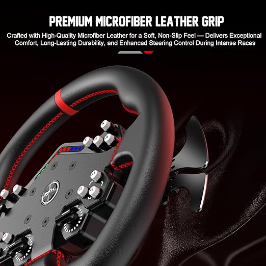 PXN W DS R2 Gaming Racing Wheel – Quick Release, 4 Paddle Shifters, Dynamic RGB Rev Lights, Microfiber Leather Grip, 11.8-Inch PC Steering Wheel, Compatible with VD4 / VD6 / VD10 Direct Drive Bases