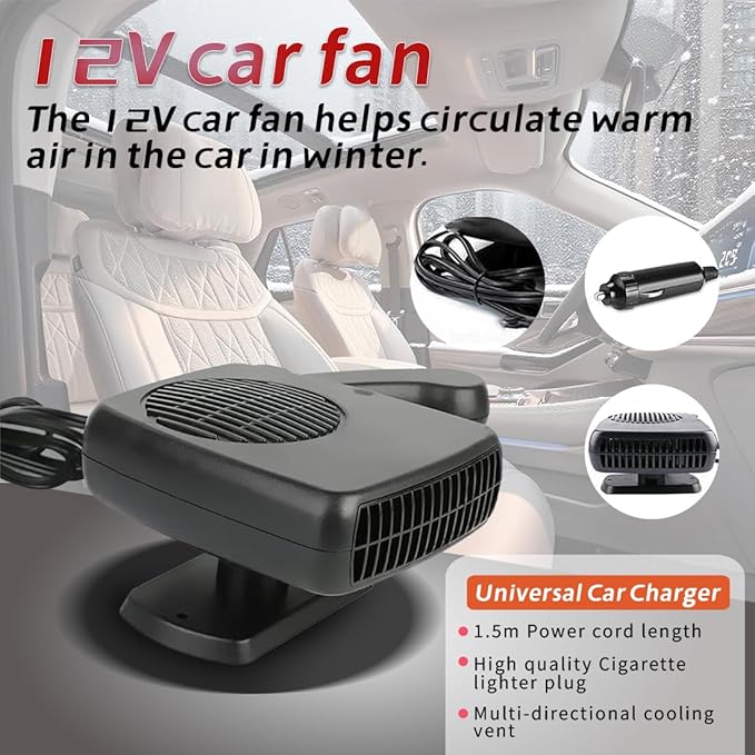 Car Fan and Heater 2 in 1, 200W 12V Air Conditioners for Car,Portable Fan for Vehicle Rotatable Defroster Demister Cooling Fans for SUV,RV