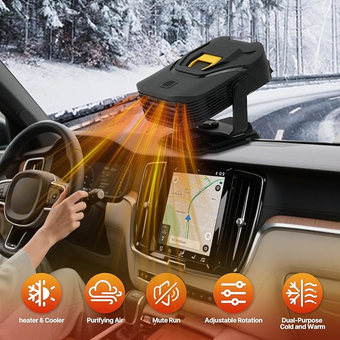 Car Heater,Upgraded 12V Portable Car Heater & Defroster,2-in-1 Fast Heating & Cooling Fan with 360° Swivel Base,Plug-in Auto Car Heaters for Vehicle,SUVs,Trucks & RVs