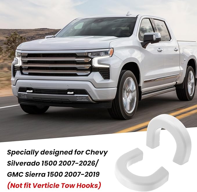 Extended Tow Hook Covers for Silverado 1500 2007-2026/GMC Sierra 1500 2007-2019, Tow Hooks Covers Compatible with Chevrolet Silverado 1500 Accessories White (Not fit Verticle Tow Hooks)