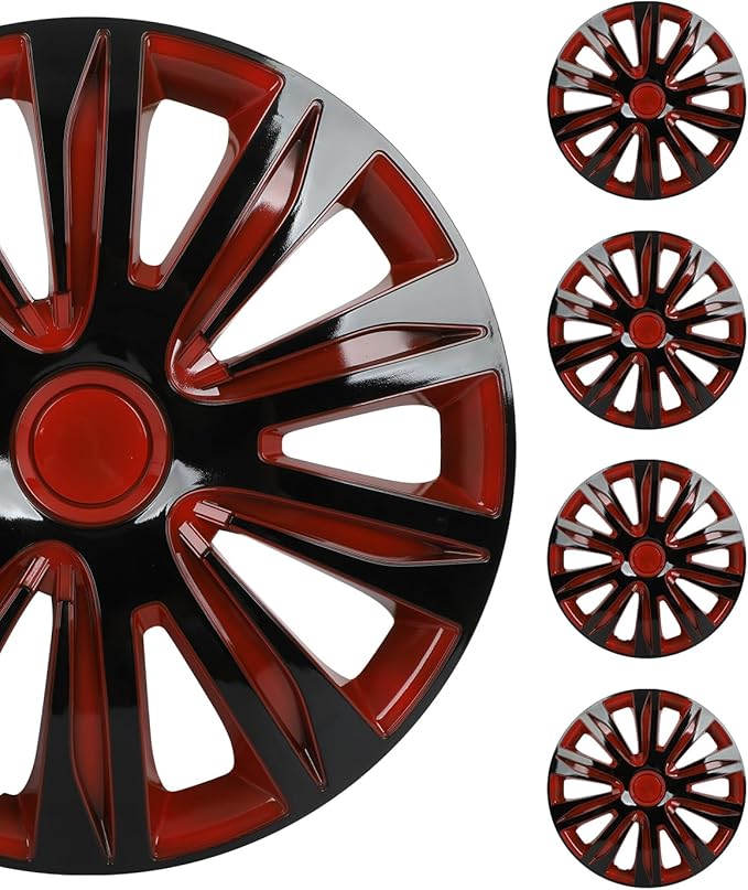 SCITOO 4-Pack 16 Inch Hubcaps Black & Red Wheel Cover Hubcaps for Cars