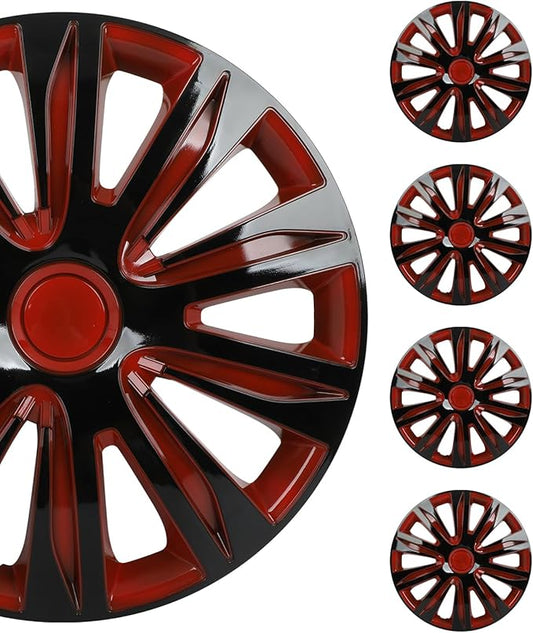 SCITOO 4-Pack 16 Inch Hubcaps Black & Red Wheel Cover Hubcaps for Cars