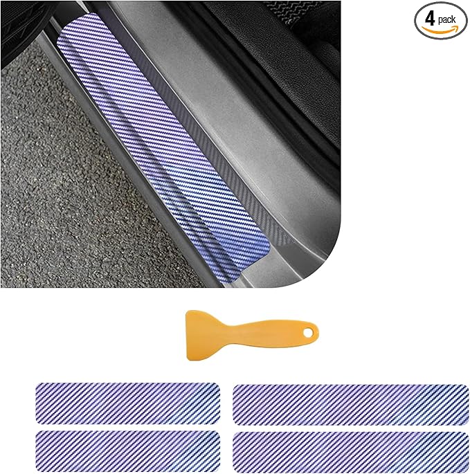 Dickno 4 PCS Car Door Sill Protector, 3D Carbon Fiber Auto Door Entry Edge Guard Protection Trim, Anti-Scratch Threshold Cover Strips, Sill Protection Sticker for Car SUV Truck (Colorful)