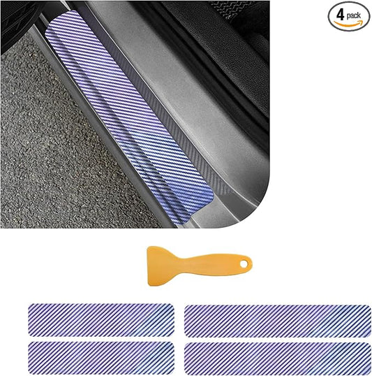 Dickno 4 PCS Car Door Sill Protector, 3D Carbon Fiber Auto Door Entry Edge Guard Protection Trim, Anti-Scratch Threshold Cover Strips, Sill Protection Sticker for Car SUV Truck (Colorful)