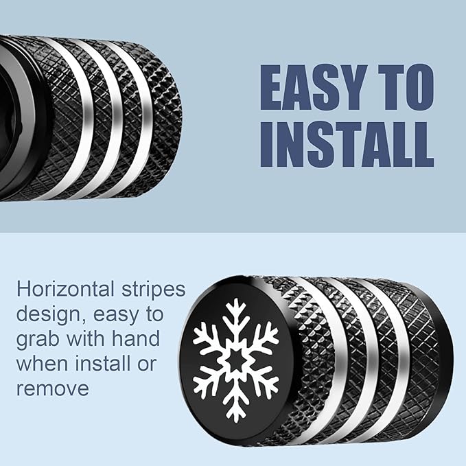 Tire Valve Stem Cap Cover - (5 Pack) Tire Air Caps Metal with Plastic Liner Corrosion Resistant Leak-Proof Snow Snowflake for Car Motorcycle Bike Black