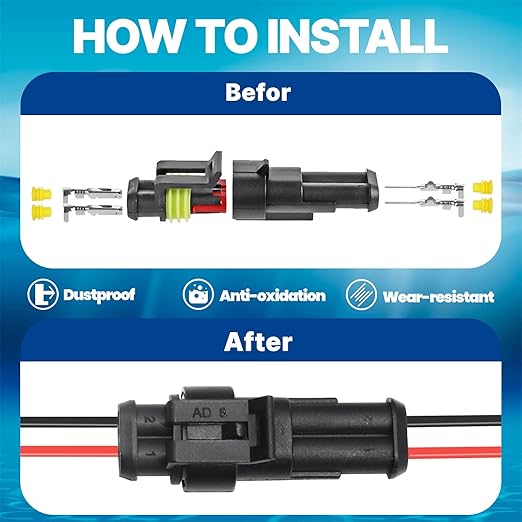 300Pcs 25 Kits 2 Pin Connector,2 Wire Connector with Ratchet Crimping Tool,Automotive Waterproof Electrical Connectors 22-16 AWG