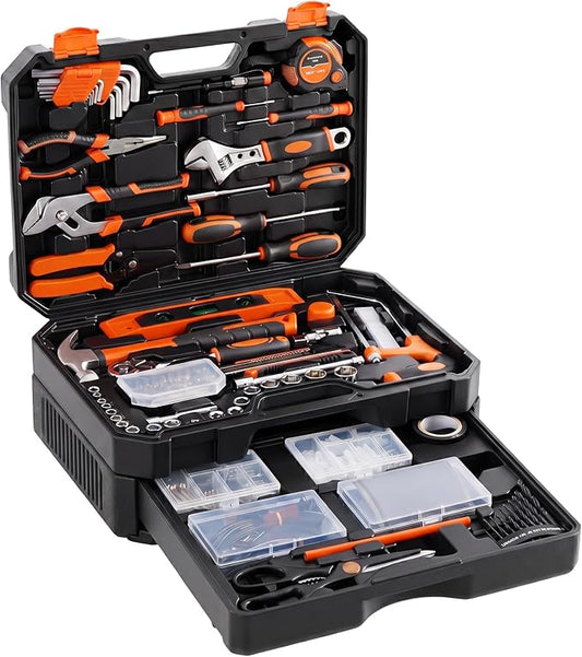 NEWBULIG 330-Piece Complete Tool Box Set, Durable Homeowners Tool Kit with Pull-Out Drawer, Versatile Home Repair Tool Kit for Auto & Household, DIY Projects, Yellow