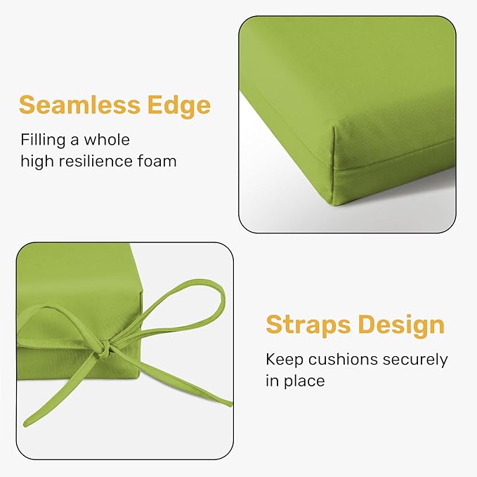 UNIKOME Outdoor Chair Cushions Pack of 4, Water Resistant Patio Cushions with Ties, High Density Sponge Filling Square Corner Seat Cushions for Outdoor Furniture, 18.5"*16"*3", Green