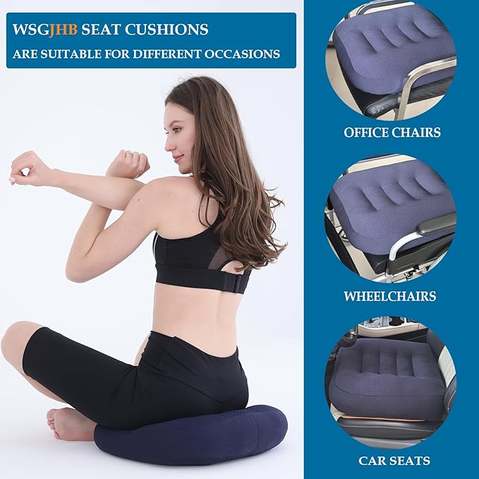 WSGJHB Large Seat Cushion, Extra Thick Booster Seat Cushions for Office Chairs Long Sitting Office Workers, Car Drivers, Relieves Back Pain, Breathable, Anti-Slip, 18x18x4.7 inchs, Blue