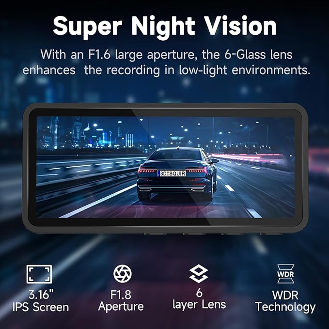 Dash Cam Front and Rear, 2.5K Dual Dash Camera for Cars, Car Camera with 3.16" IPS Screen, 170° Wide Angle, WDR Night Vision, G-Sensor, 24H Parking Monitor, 32GB Card Included, Support 256 GB Max