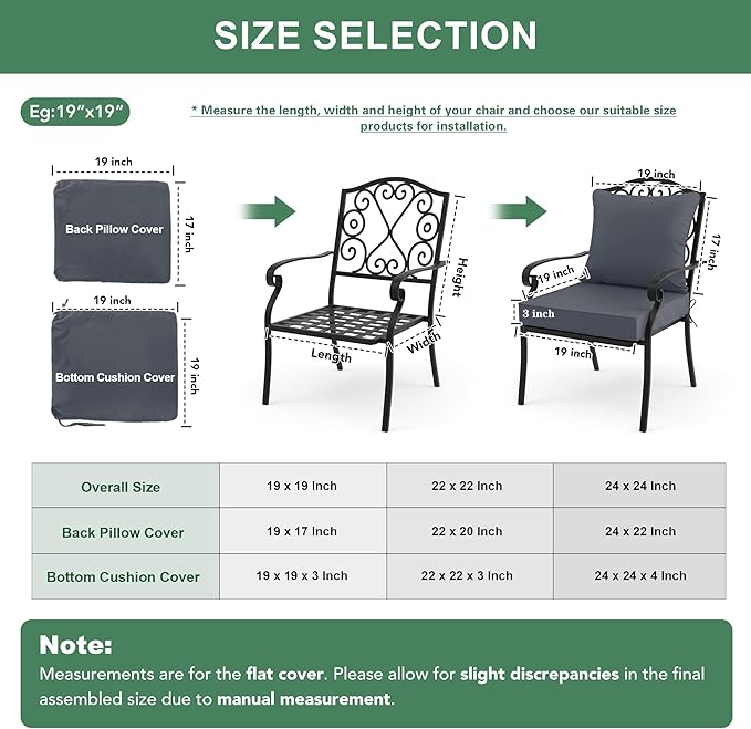 Summsun Patio Chair Cushions Set of 2, Water Resistant Backrest Pillow and Seat Cushion Set for Outdoor Furniture, Sectional Sofa Cushion Replacments, 24 x 24 Inch, Dark Grey