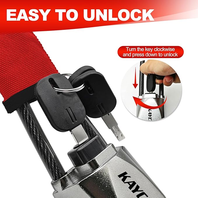 KAYCENTOP Car Steering Wheel Lock, Seat Belt Lock, Car Locks Anti-Theft Device with Aluminum Alloy Lock Housing, Max 17 Inch Length, High Visibility and Light-Weight, Universal Fit, 3Keys(Red)