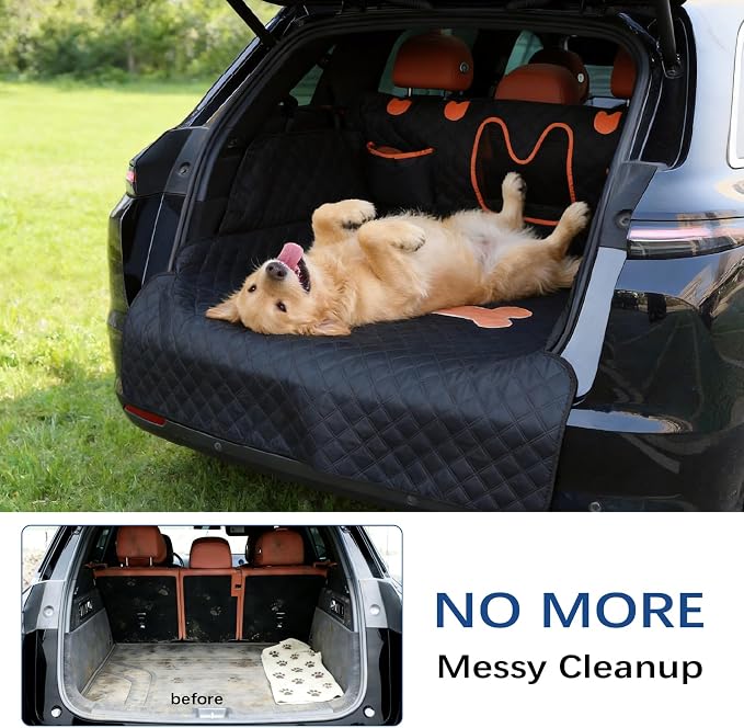SUV Cargo Liner for Dogs, 100% Waterproof PU Leather Dog Trunk Cover for SUV with Bumper Flap & Side Walls, Heavy Duty Pet Cargo Protector, Fit for Most Mid-Size Large SUVs (Bone Pattern, L)