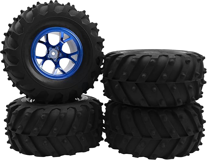4.72''OD Rubber Tires & Wheel Rim 12mm Hex Hub Compatible with RedCat Volcano Traxxas Rustler HPI HSP Tamiya Exceed Himoto 1/10 Off-Road Monster Truck,120mmx56mm (Blue)