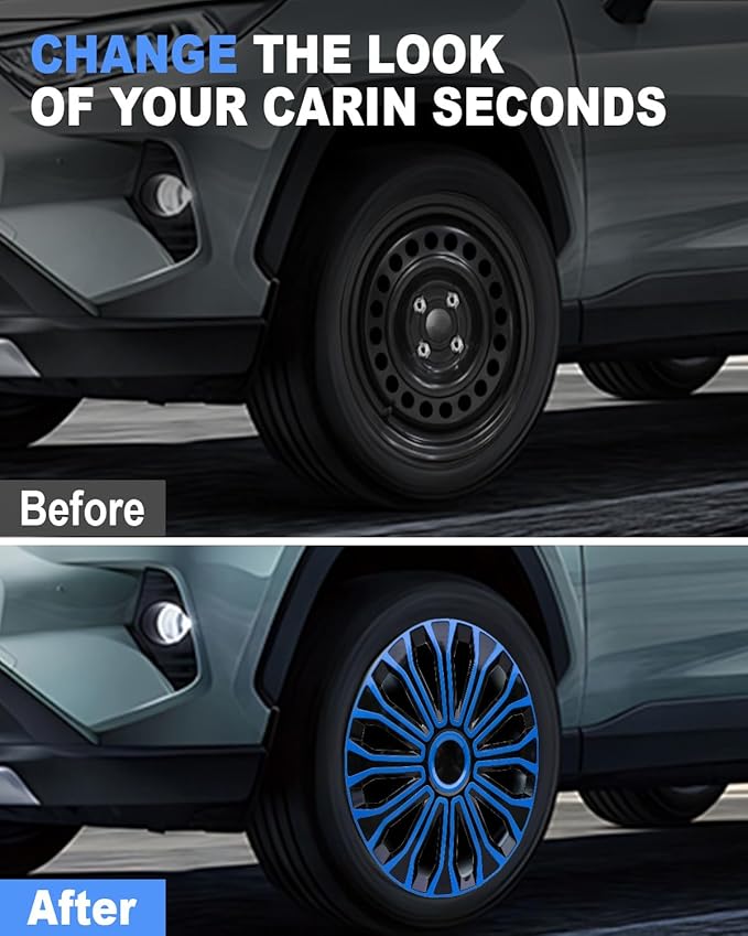 ABX Hubcaps,16 inch hubcaps Set of 4, Wheel Rim Cover ABS Material, Snap On Car Truck SUV Replacement, for Toyota Camry Nissan Mazda etc, Black&Blue
