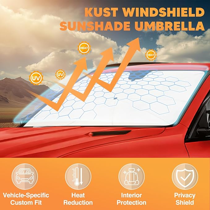 KUST Sun Shade Umbrella for Toyota Camry 2018-2024 | Custom Fit Windshield Sunshade | Foldable Sunshade with Bendable Handle | Blocks Heat & UV Rays Keep Car Cool Sunshield