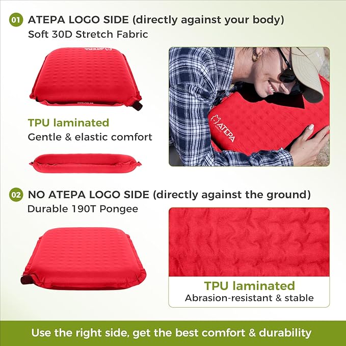 ATEPA Inflatable Seat Cushion, Compact Self-Inflating Seat Cushion for Stadium Airplane Air Travel Bleacher Camping, Blow Up Foam Seat Pad for Outdoor Sports Events Backpacking Hiking Sitting