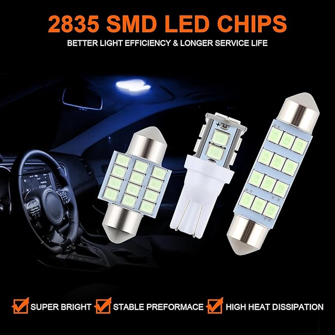 iFunyLED 24 Pieces Dome Light LED Car Interior Bulb Kit Set 194 T10 DE3175 578 31mm 42mm Bulbs Interior Replacement Lights for Car Map License Plate Door Side Marker Cornering Trunk - White+Ice Blue