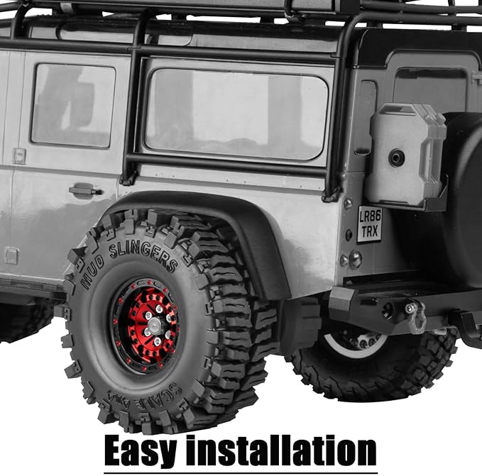 1.0 RC Wheels RC Truck Tires for 1/18 1/24 TRX4M,SCX24,FCX24 RC Crawler,Alloy 1.0‘’ Beadlock RC Truck Tires RC Wheels (4pcs Red)