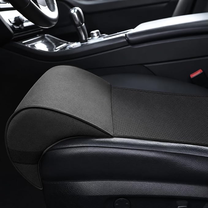 JUPENG Car Seat Leg Extender Cushion, Memory Foam Under Thigh Leg Support Pillow with Strap, Non-Slip Base & Removable Washable Cover for Driver Seat and Office Chair, Universal Comfort Pad(Black)