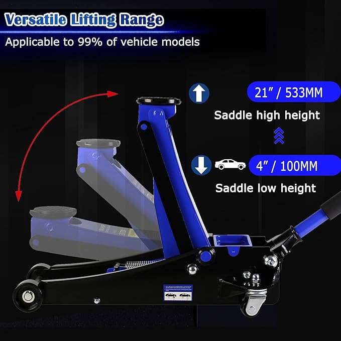 4 Ton Low Profile Floor Jack, Professional Trolley Jack Hydraulic Jack, Heavy-Duty Steel Racing Floor Jack with Dual Piston Quick Lift Pump,Lift Range 4"-21", (8,000 lb) Capacity