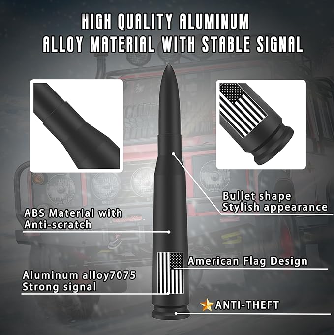 Car Truck Bullet Antenna - America Flag Style Mast for GM Chevy Silverado 1500 2500 3500 HD Avalanche Ford F150 F250 F350 Denali Heavy Duty Pickup Car Accessories(Black) - Anti Theft Desgin