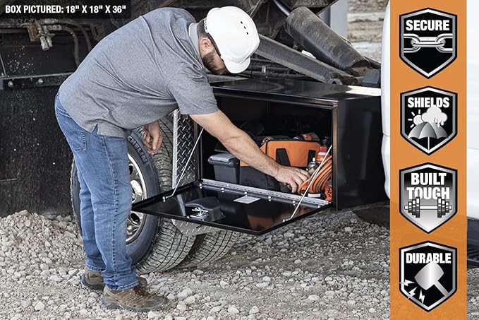 Buyers Products 1702315 Black Steel Underbody Truck Tool Box – 18 x 18 x 60 Inch - Truck Bed & Underbelly RV Storage Box, Locking T-Latch, Weather-Resistant, Heavy-Duty Flatbed Job Box, Made in USA