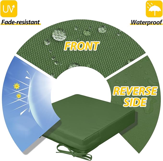 AAAAAcessories Outdoor Seat Cushions for Chairs, Waterproof, Fade-Resistant, 18" x 18" x 2", Patio Furniture Replacement Cushions, Set of 2, Dark Moss Green