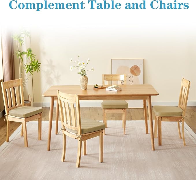 IASEAHK Chair Cushions for Dining Chairs Set of 6, Non Slip Kitchen Chair Pads, 17" x 16" x 2", Indoor Dining Chair Cushions with Ties, D-Shaped Seat Cushions for Kitchen Chairs, Khaki