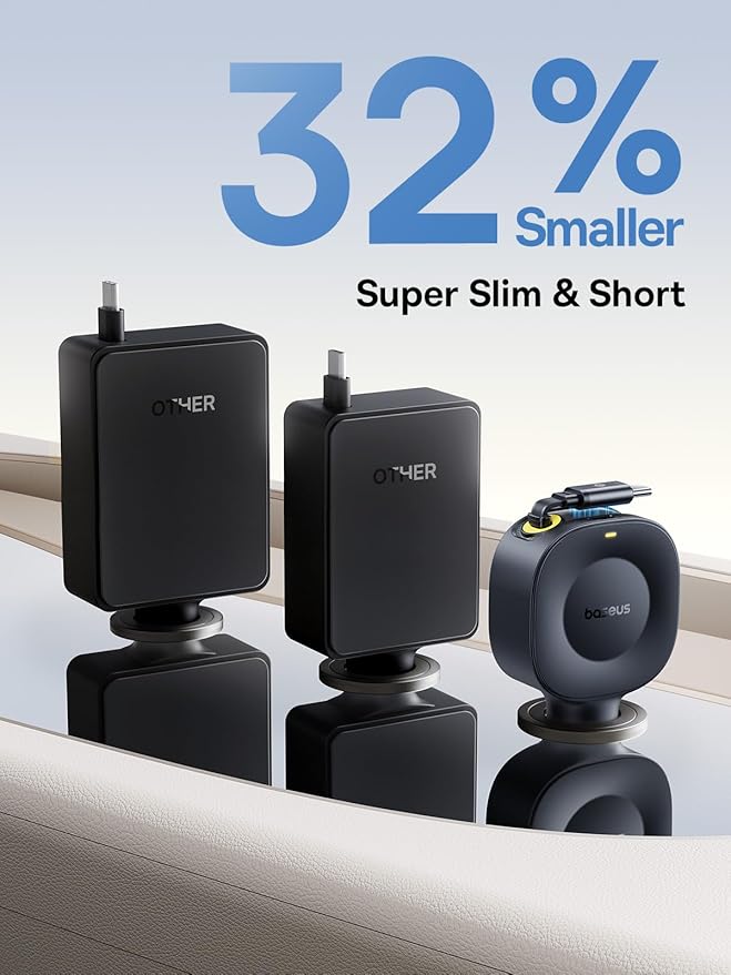 Baseus Ultra-Mini Retractable Car Charger USB C, 60W Fast Charging Car Charger with Retractable USB C Cable for iPhone 17 16 15 Pro Max, Samsung Galaxy S25 Ultra, Android, iPad, AirPods