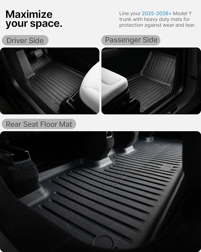 5 Pcs Floor Mats for Tesla Model Y Juniper 2025 2026, All-Weather TPE Anti-Slip Cargo Liner & Rear Trunk Mat, Fits Standard/Premium/Performance 5-Seater