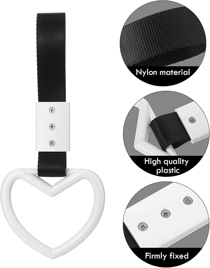 2 Pieces Rings Heart Shaped Car Handle Straps Drift Charm Rear Bumper Warning Ring Decor Subway Bus Broken Heart Handle for Car Interior(White)