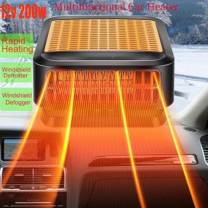 Car Heater for Vehicle,12V 200W Portable Car Heater that Plugs into Cigarette Lighter,Defroster for Car Windshield,2 in 1 Heating & Cooling Fans,Defrost Defogger,Car Plug in Space Heaters for Car