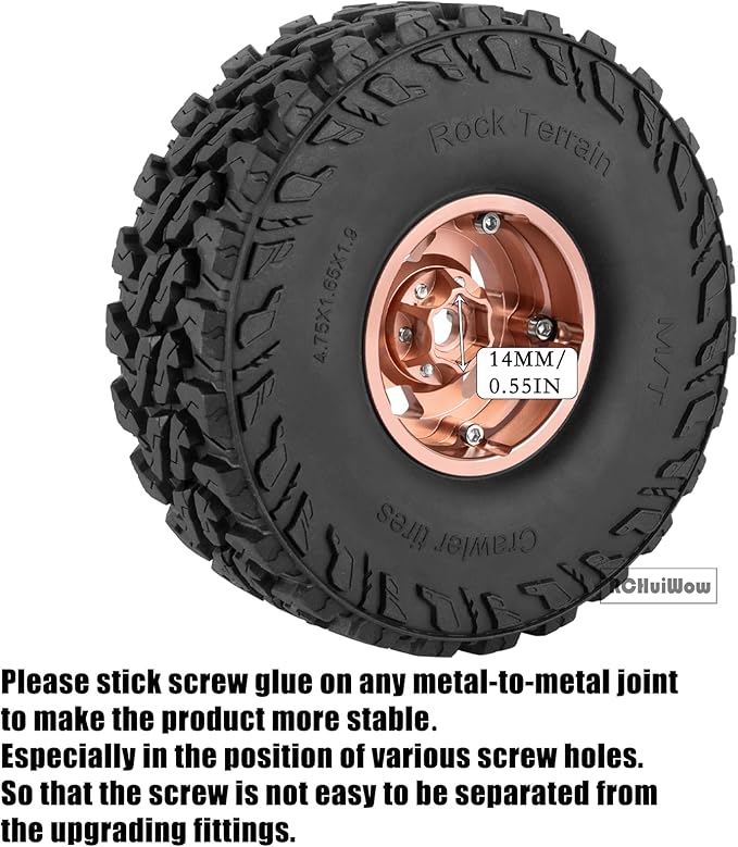 RC Alloy 1.9" Beadlock Wheels and Tires for 1/10 RC Crawler TRX4 SCX10 SCX10 III 90046 D90,1.9 RC Wheels and Tires 1.9 Beadlock Tires RC Rims,4 Packs,Brown