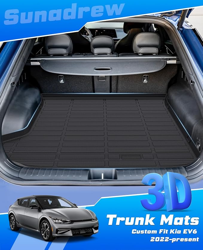 Sunsdrew Trunk Cargo Liner for 2022-2024 Kia EV6 Accessories, Rear Trunk Mat Cargo Mat All Weather Protection TPE Rubber Raised Edge