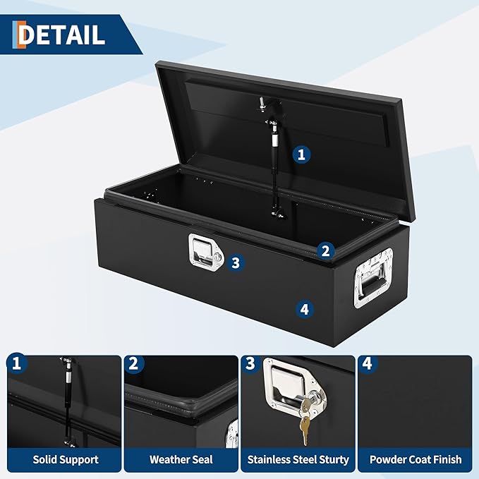 30 Inch Heavy Duty Steel Truck Bed Tool Box Truck Car Outdoor Trailer Pickup Toolbox, RV Storage Organizer w/Lock & Keys