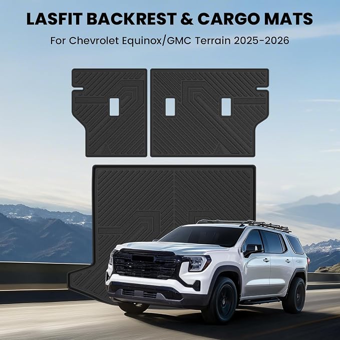 LASFIT Trunk Mat with Backrest Mat for Chevrolet Chevy Equinox/GMC Terrain 2025 2026 2027 (Only for Fuel, Not Fit EV), All Weather TPE Custom Fit Cargo Mat Trunk Liner with Backrest Mat