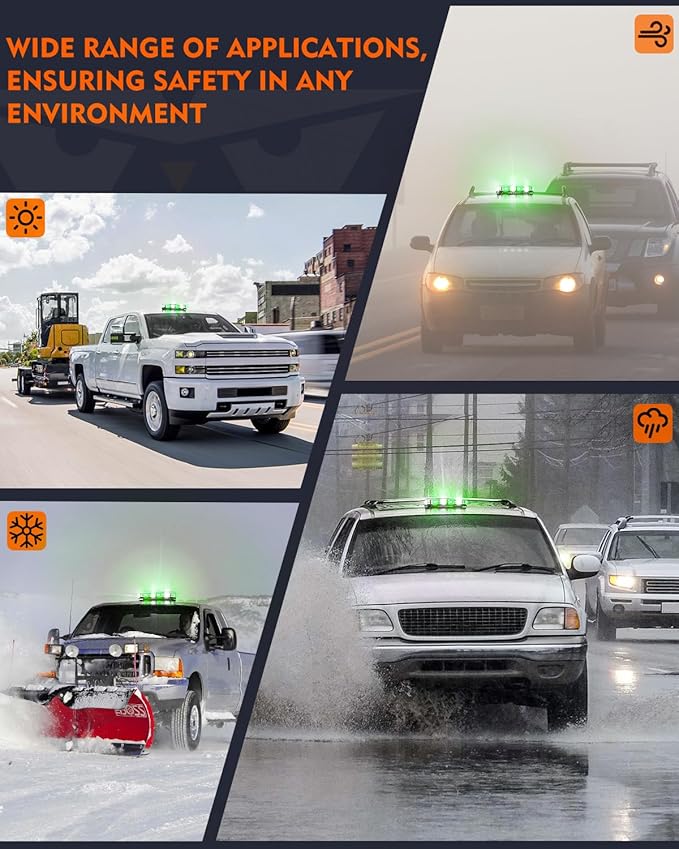 LUMENIX LED Roof Top Strobe Beacon Light Bar Rooftop Security Warning Emergency Flashing Plow Lights for Construction Vehicles Tow Commercial Trucks Postal Cars Snowplow - Green White