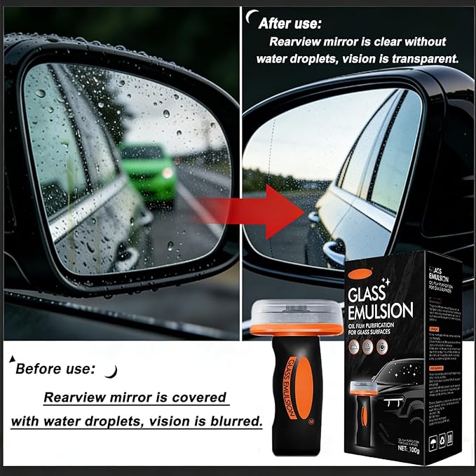 2Pcs Glass Oil Film Remover, Advanced Auto Glass Polish & Hydrophobic Coating with Ergonomic Applicator, Professional Windshield Restorer for Luxury Vehicles & Architectural Glass