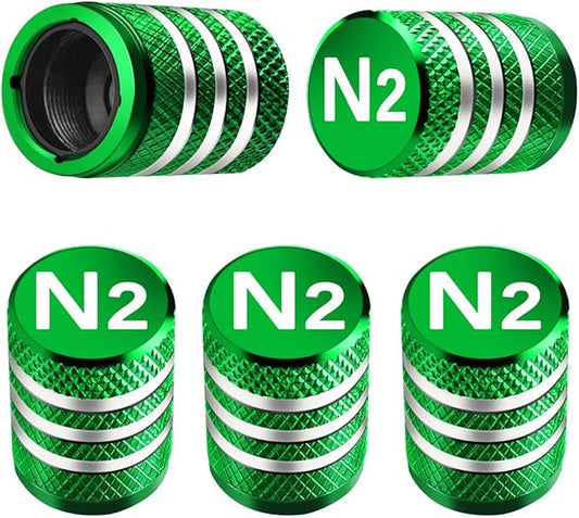 Tire Valve Stem Caps Cover - (5 Pack) Tire Air Cap N2 Nitrogen Metal with Plastic Liner Corrosion Resistant Leak-Proof for Car Truck Motorcycle Bike Green