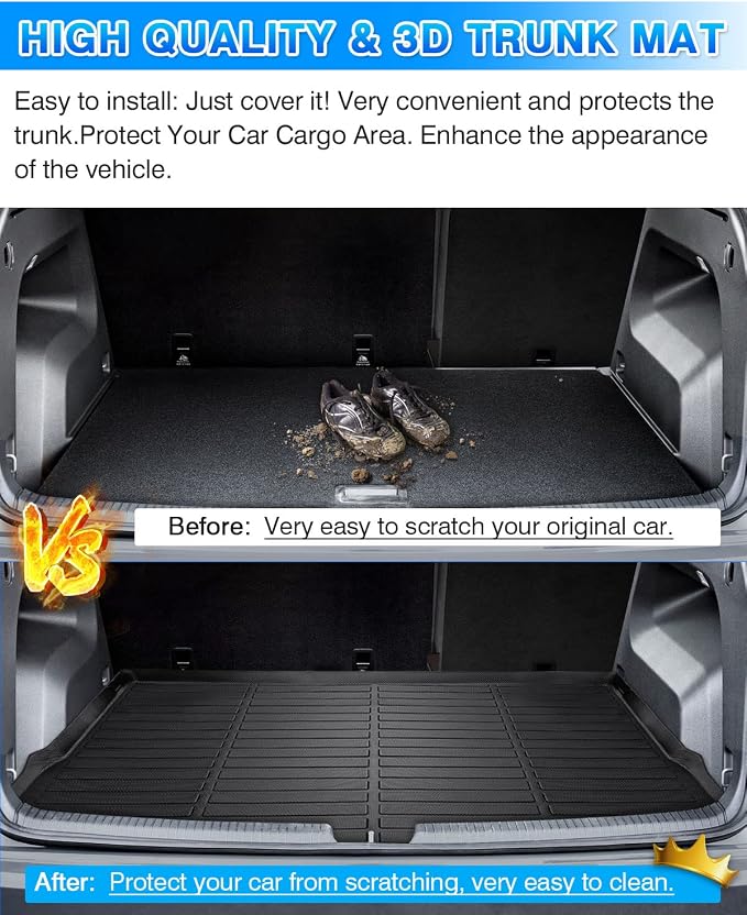 Cartist Cargo Liner Compatible with 2020-2023 2024 Volkswagen VW Atlas Cross Sport (5 Passenger Models Only) All Weather Rear Trunk Mat Waterproof Black TPE