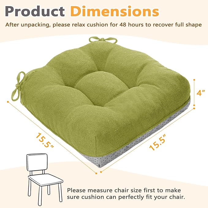 MAGIC ELEPHANT Chair Cushions for Dining Chairs, Memory Foam Kitchen Chair Cushions Set of 4, Non-Slip Thick Dining Room Chair Pads Seat Cushions, 15.5" x 15.5" x 4" (Sage Green)