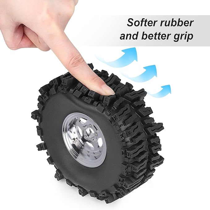 HobbyPark Negative Offset -10mm Deep Dish Aluminum Chrome 1.9 Beadlock Wheels and 1.9 Mud Slingers Tires for 1/10 RC Crawler Axial SCX10 TRX4 VS4-10 Gen8 RC4WD, Set of 4