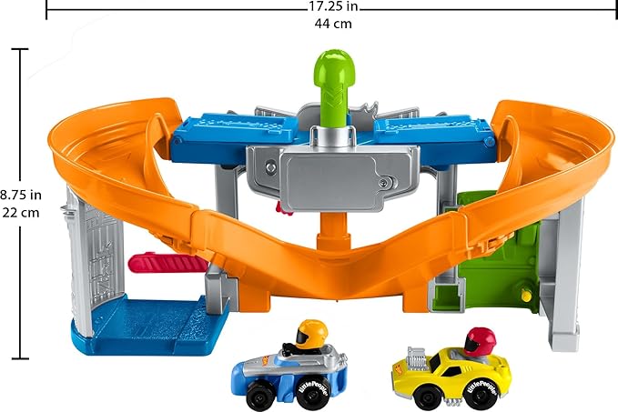 Fisher-Price Little People Hot Wheels Toddler Toy Race and Go Track Set with Lights Sounds & 2 Cars for Pretend Play Kids Ages 18+ Months