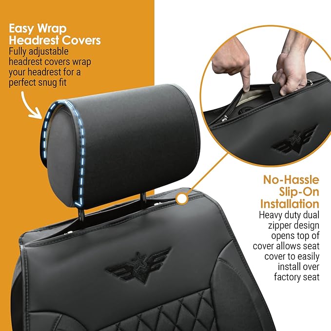 LPI Truck Heavy Duty Premium Truck Seat Covers for Front Seats, For Full-Size Truck SUV, Padded Seat Cover with Bottom Wrap-around, Front Seat Protector; Front & Rear Storage Pockets, Waterproof, 2 pc