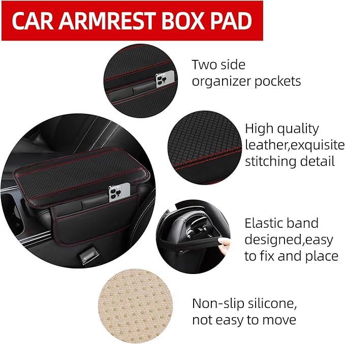 NBTEPEM 6 PCS Car Steering Wheel Cover Set, Microfiber Leather Steering Wheel Covers Universal 14.5-15 inch, Center Console Cover, Seat Belt Cushion, Cup Holder Coaster, Car Accessories Set Red