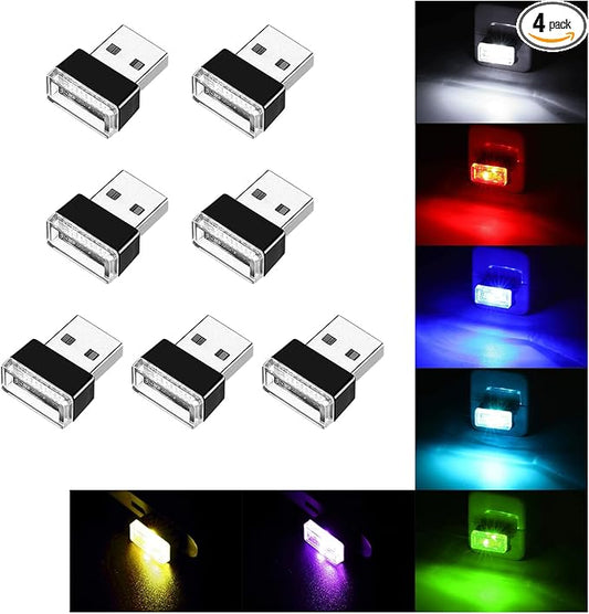 Ziciner 7 PCS USB LED Car Interior Atmosphere Lamp, Portable Mini LED Night Light, Plug-in USB Interface Trunk Ambient Lighting Kit, Universal Interior Accessories for Most Vehicles (MultiColour)