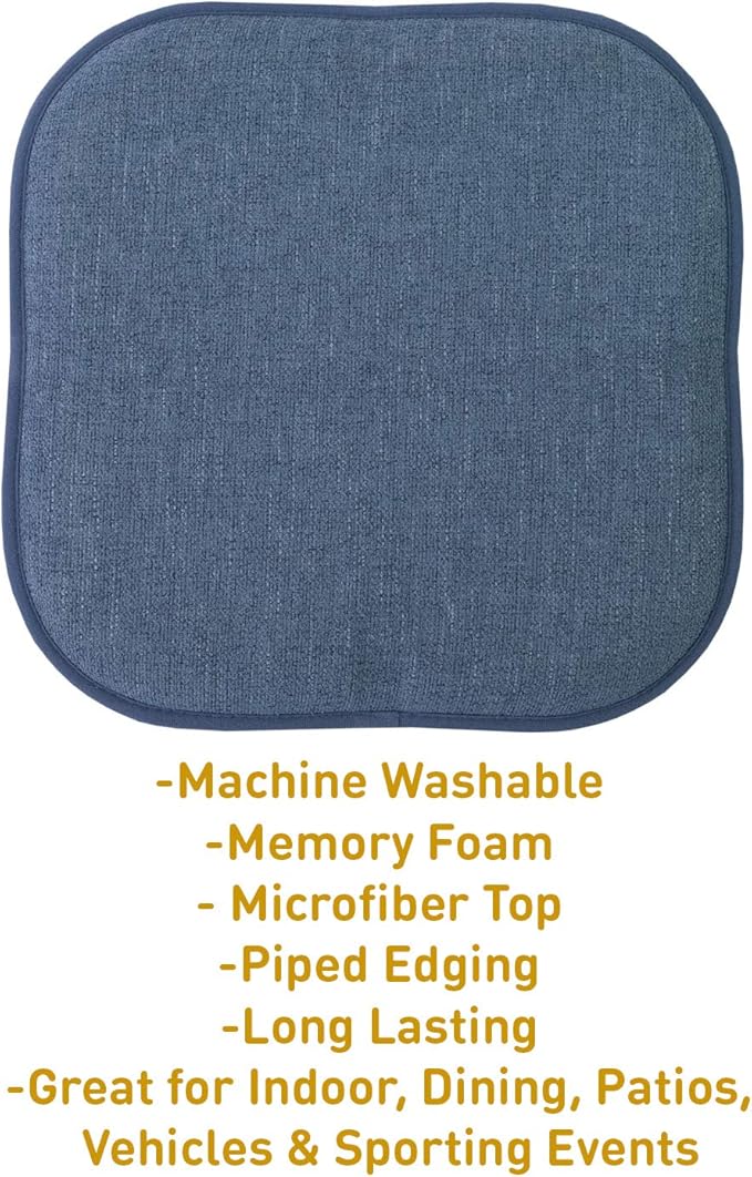 Sweet Home Collection Chair Cushion Memory Foam Pads Honeycomb Pattern Slip Non Skid Rubber Back Rounded Square 16" x 16" Seat Cover, 12 Pack, Alexis Denim